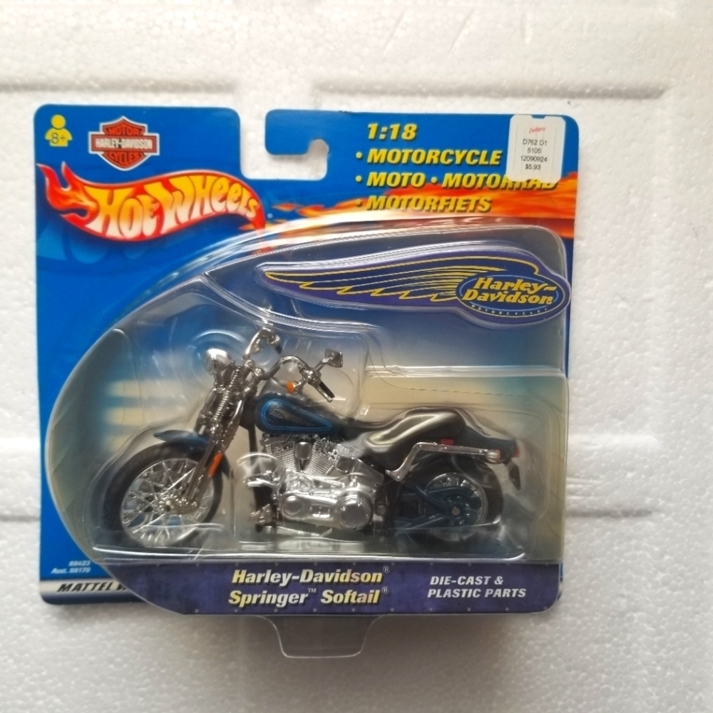 2000 Hot Wheels 1:18 Harley Davidson Springer Softail Blue Motorbike Unopen